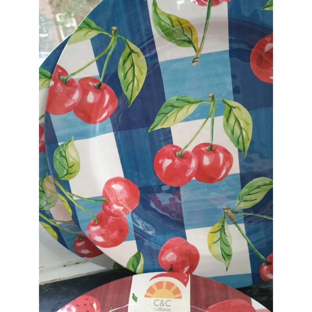 Set Of 4 New‎ C&C California Home Round Melamine Plates 2 Sizes Colorful Fruits